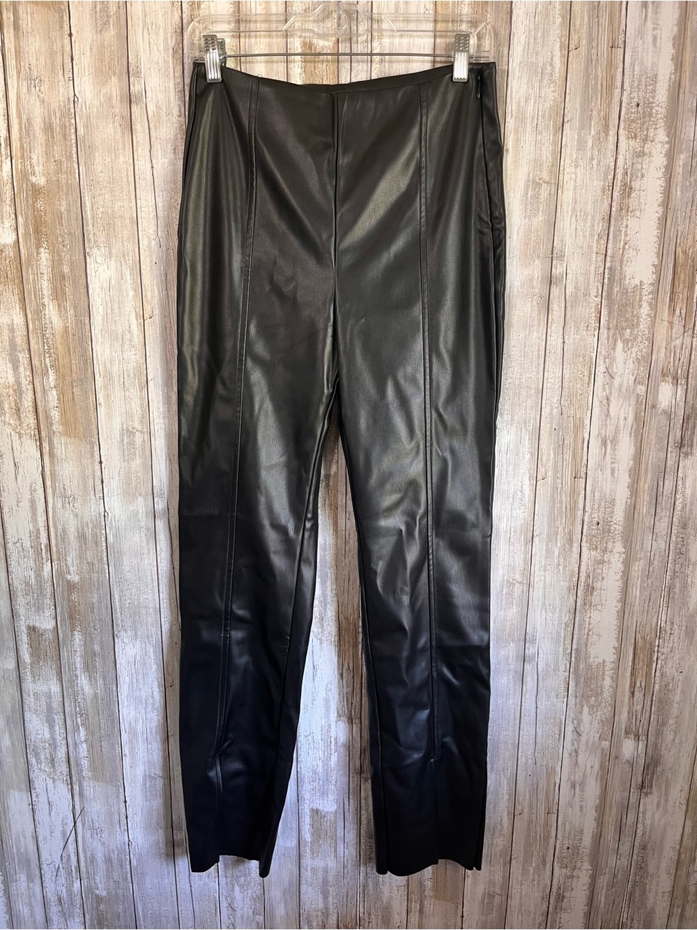 NWT MESHKI Vanessa Faux Leather Split Pants Black Size M - Picture 2 of 7